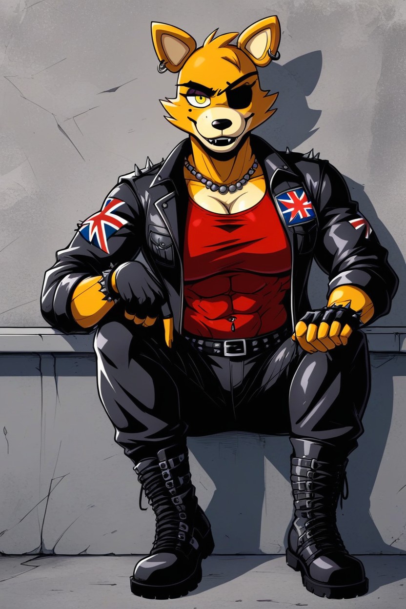 Animatronic, Pierced Ears, Black Denim Pants With Ripped Knees Furry AI Porn
