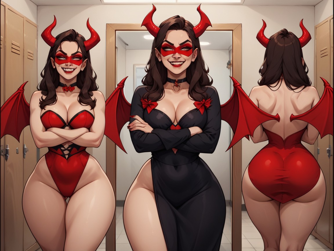 Long Straight Hair, Red Devil Horns, Bust AI Porn