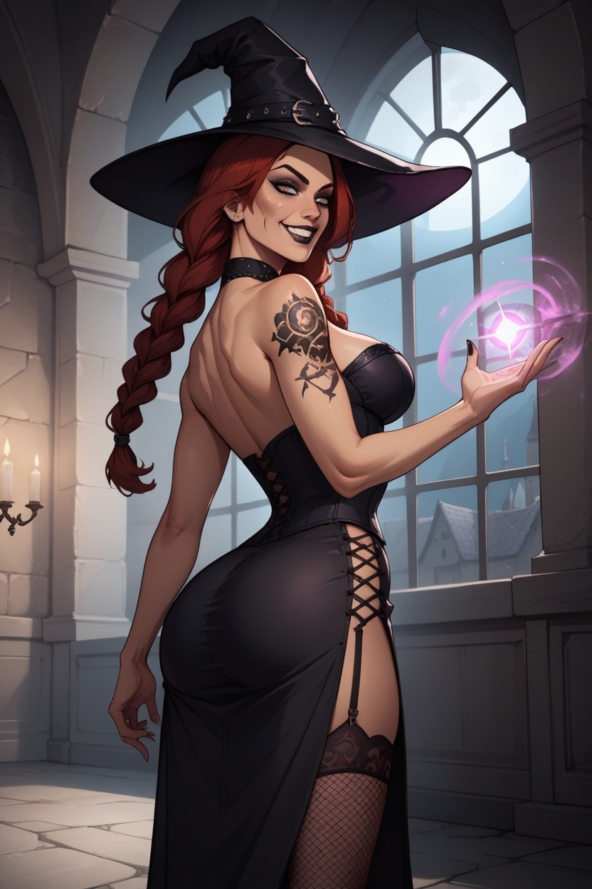 Casting Magic, Night, Purple Magic Spell AI Porn