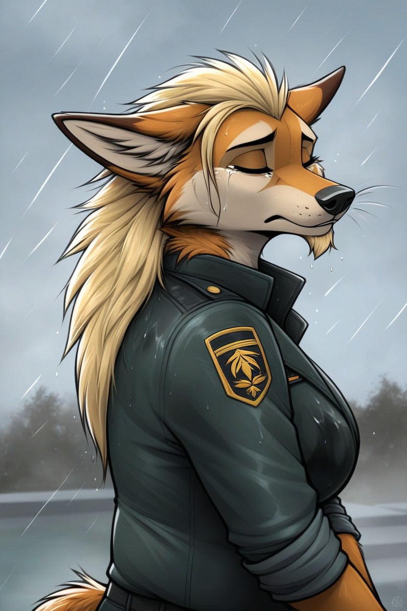 Brown Boots, Coyote Markings, Crying Furry AI Porn