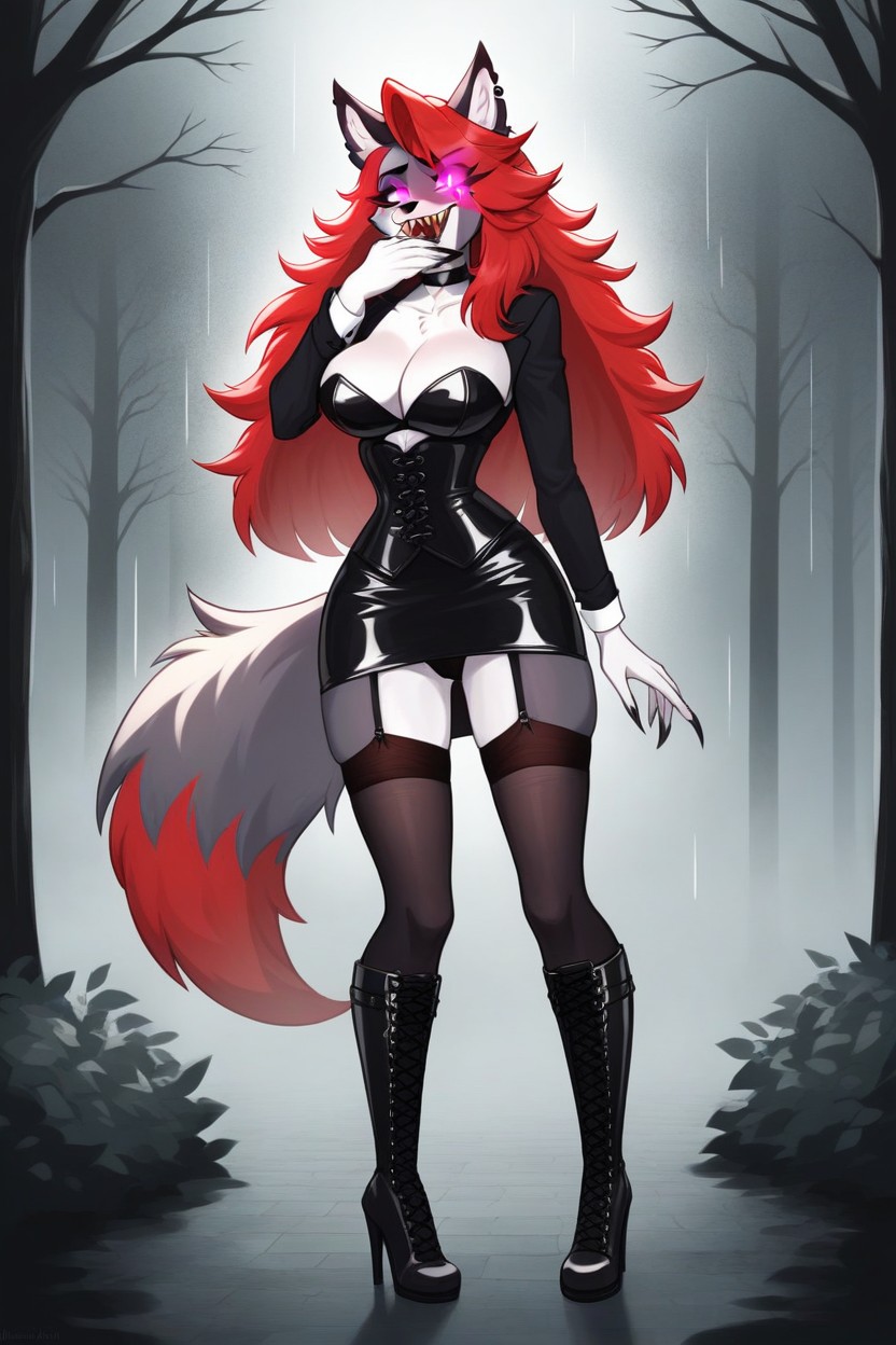 Cleavage, Fluffy Long Tail, Raining Furry AI Porn