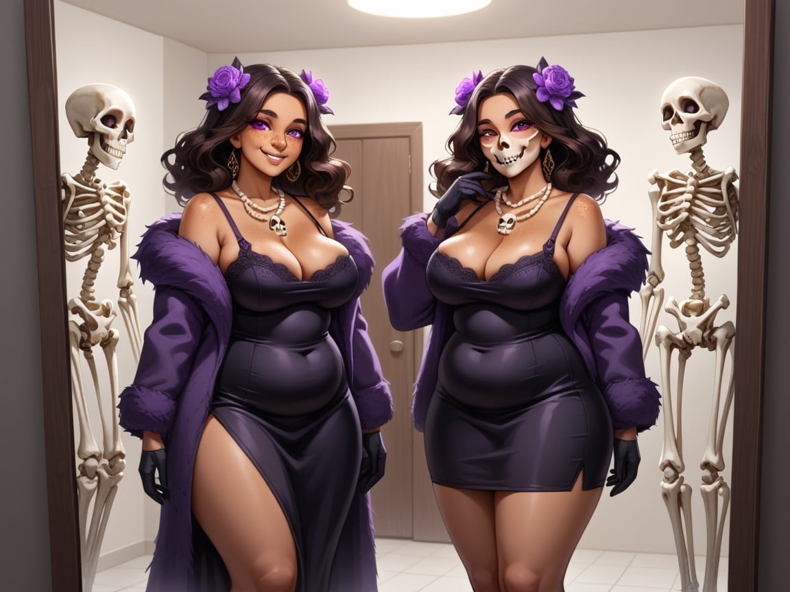 Frame, Purple Print Flower In Hair, Skeleton Body Paint Hentai AI Porn