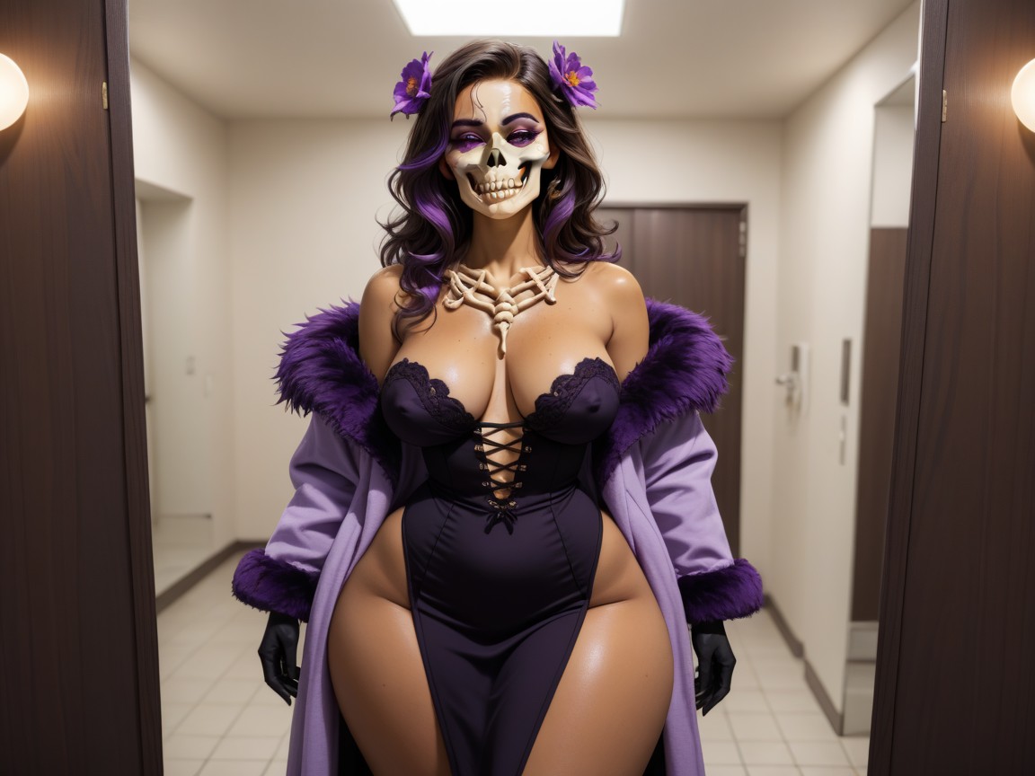 Changing Room Background, Wearing A Purple Princess Halloween Costume, Freckles On Face AI黃片