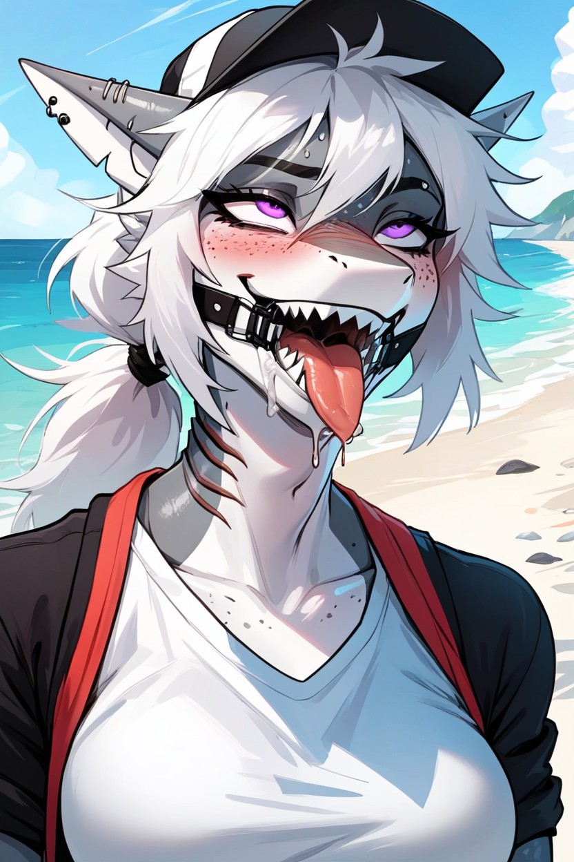 Neck Bulge, Female, Piercings Furry AI Porn