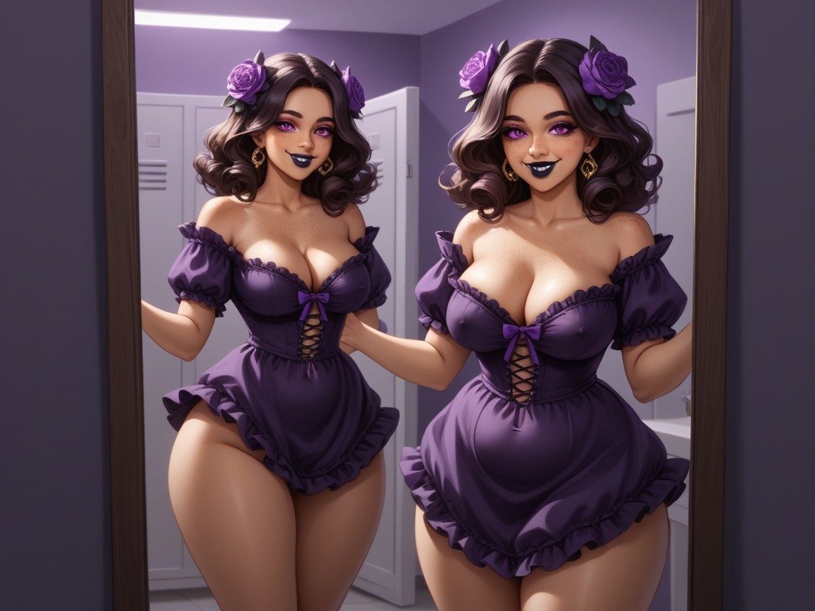 Extremely Large Ass, Round Chest, Black Lipstick Hentai AI Porn
