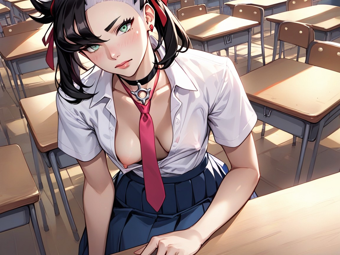 Beautiful Face, School Uniform, Downblouse Furry AI Porn