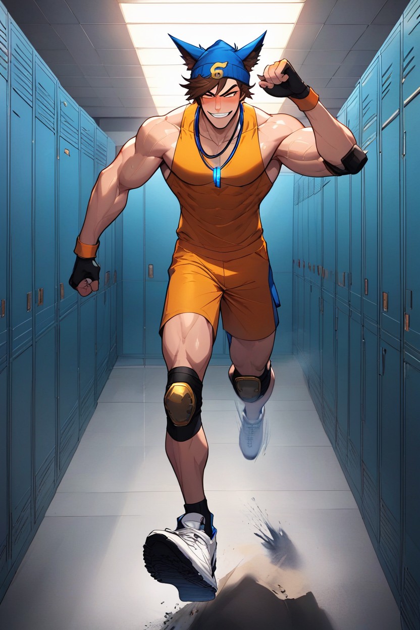 Open Vest, Blush, Full Body AI Gay Porn