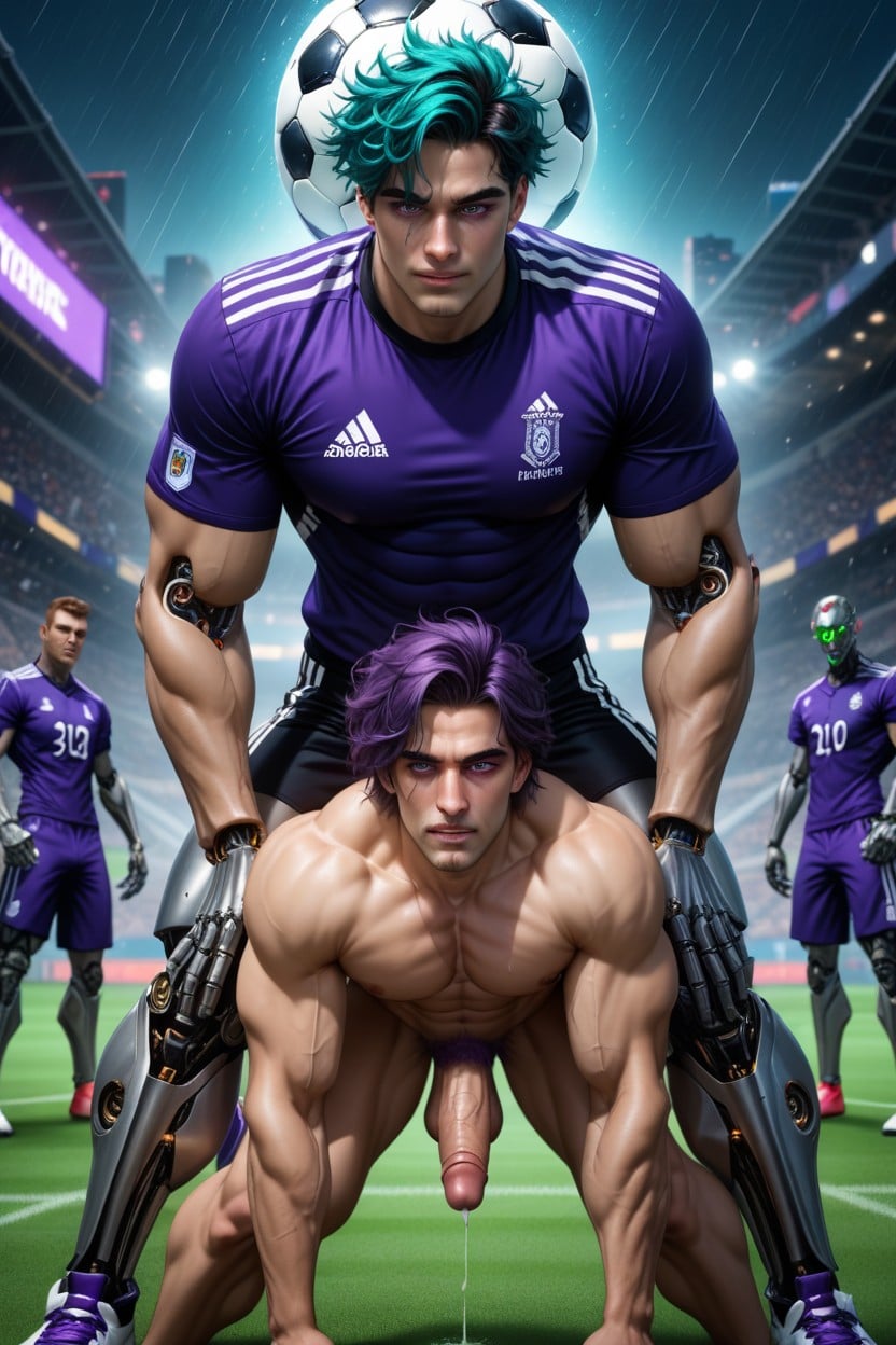 Purple Hair, Medium Length, Full Body AI Gay Porn