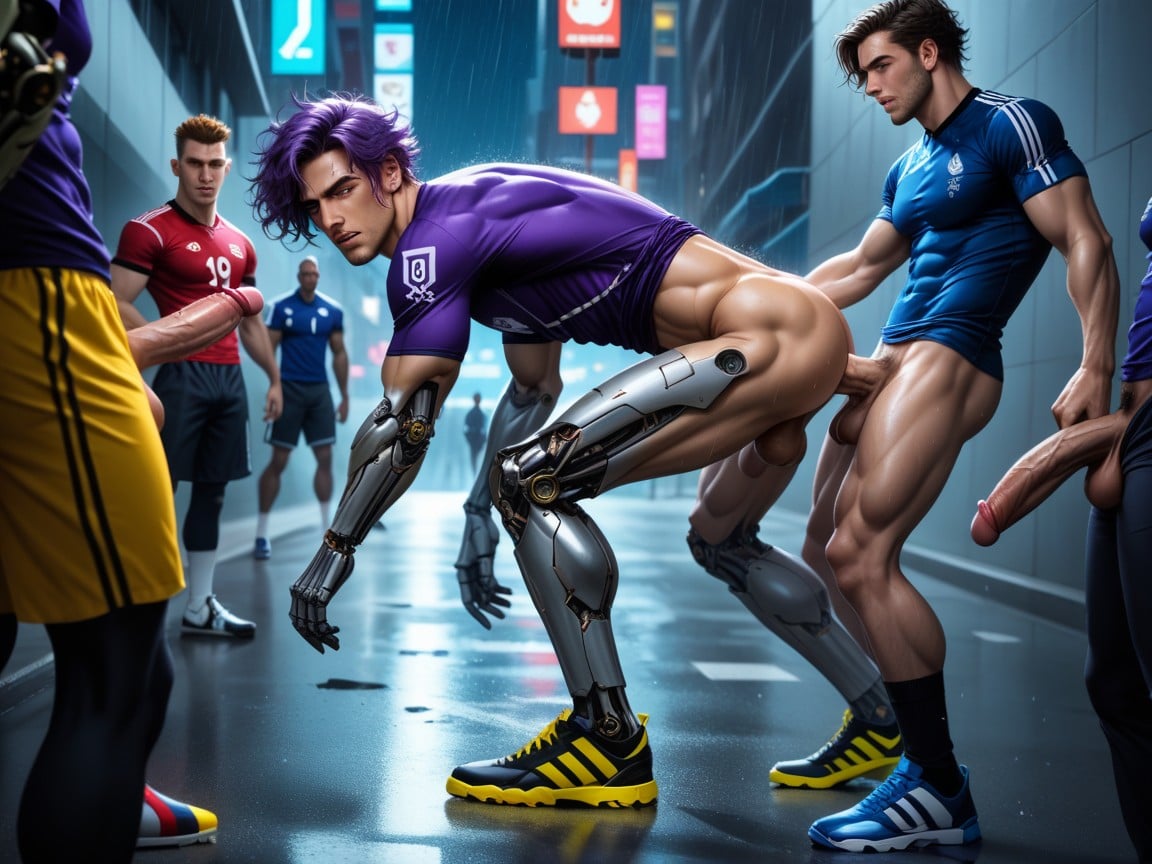 Agachándose, Nsfw, Purple Hair Porno gay IA