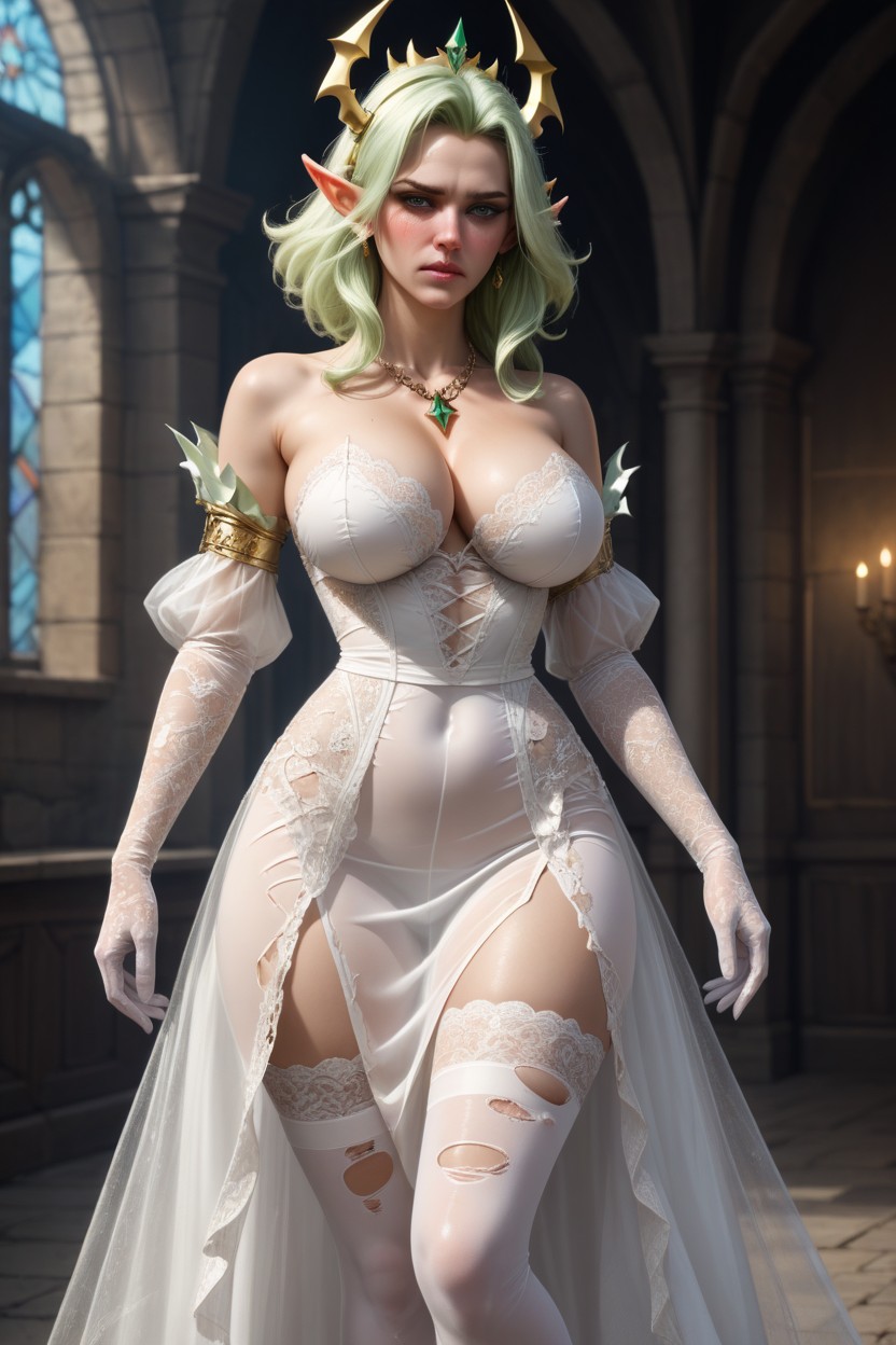Tigh Thighhighs Silk, Shy, White High Heels Hentai AI Porn