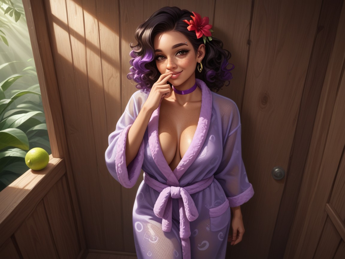 Freckles On Body, Extremely Large Ass, Jungle Hut Background Hentai AI Porn
