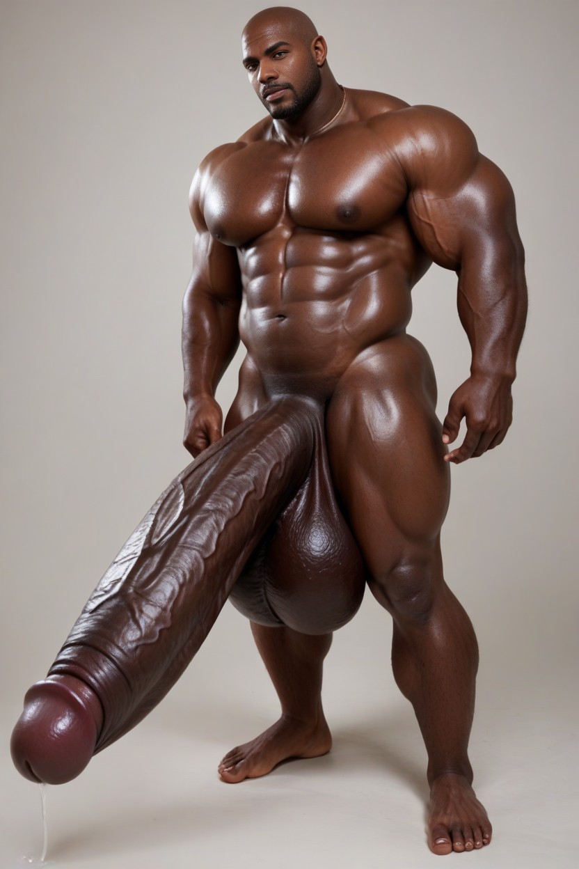 Smooth Face, Fat Veiny Cock, Muscular Dark Male Minotaur AI Gay Porn