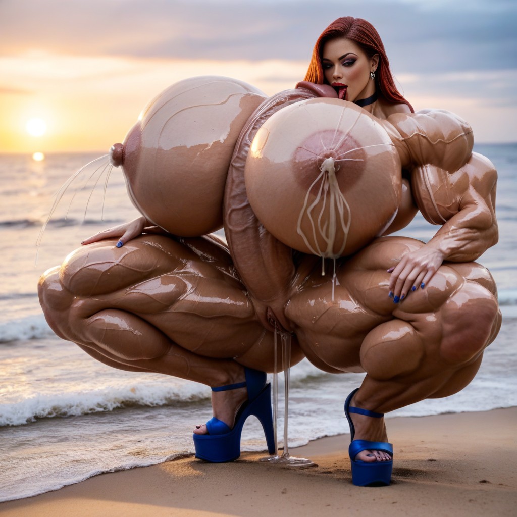 Oiled Skin, Extreme Ultra Striated Shapely Full Ripped, Self Suck AI Porn