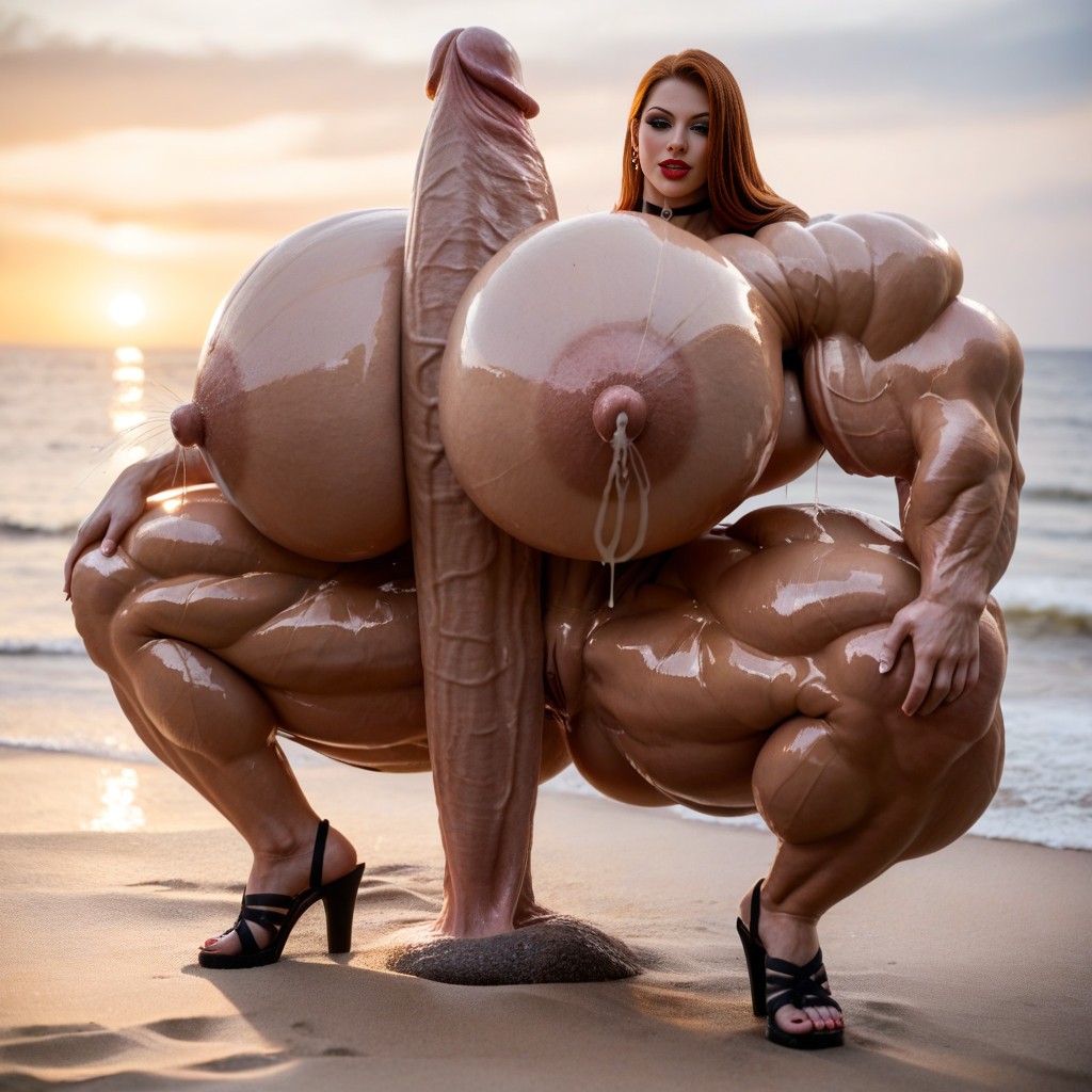 Extremely Muscular, Dripping Wet Shaved Pussy, Autopaizuri AI Porn