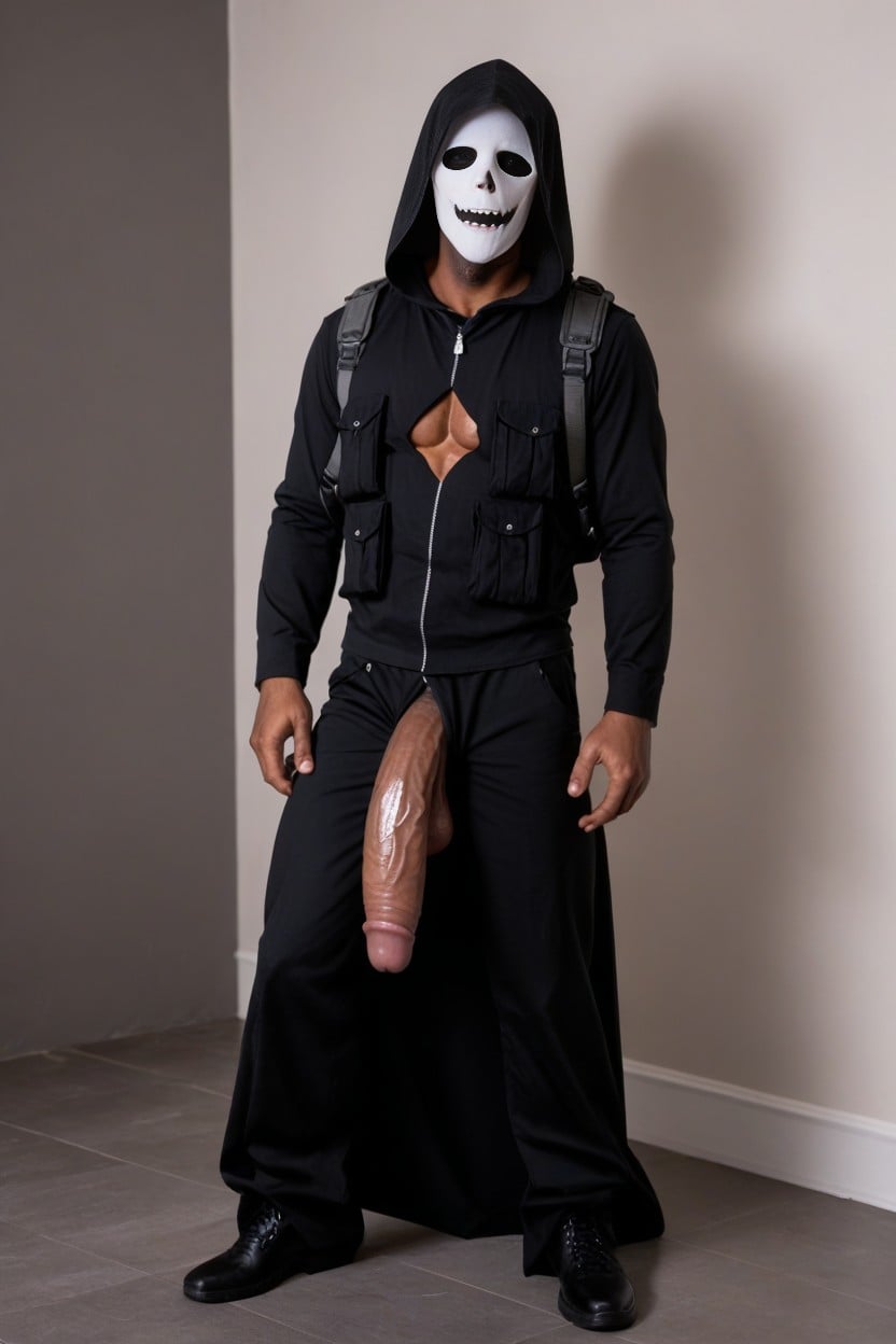 Ghost Costume With Cock Cutout, Face Covered, Impossibly Long Penis AI Gay Porn