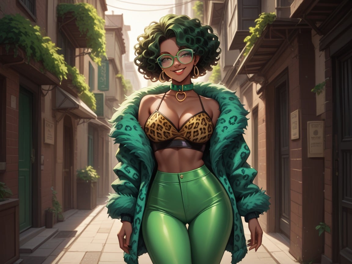 Leopard Print Glasses, Straight Hips, Whisker Makeup Hentai AI Porn