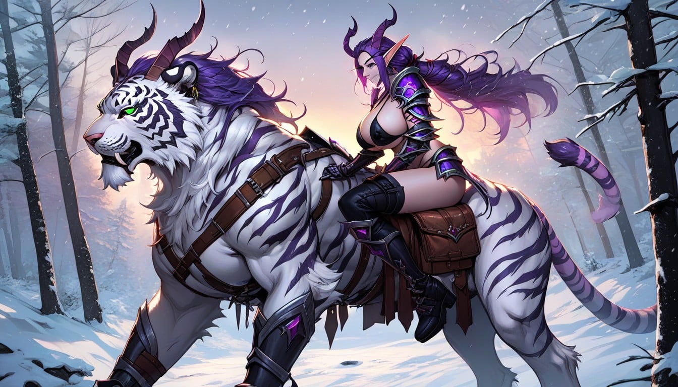 Enormous Natural Boobs, Snowing, Purple Haired AI Porn