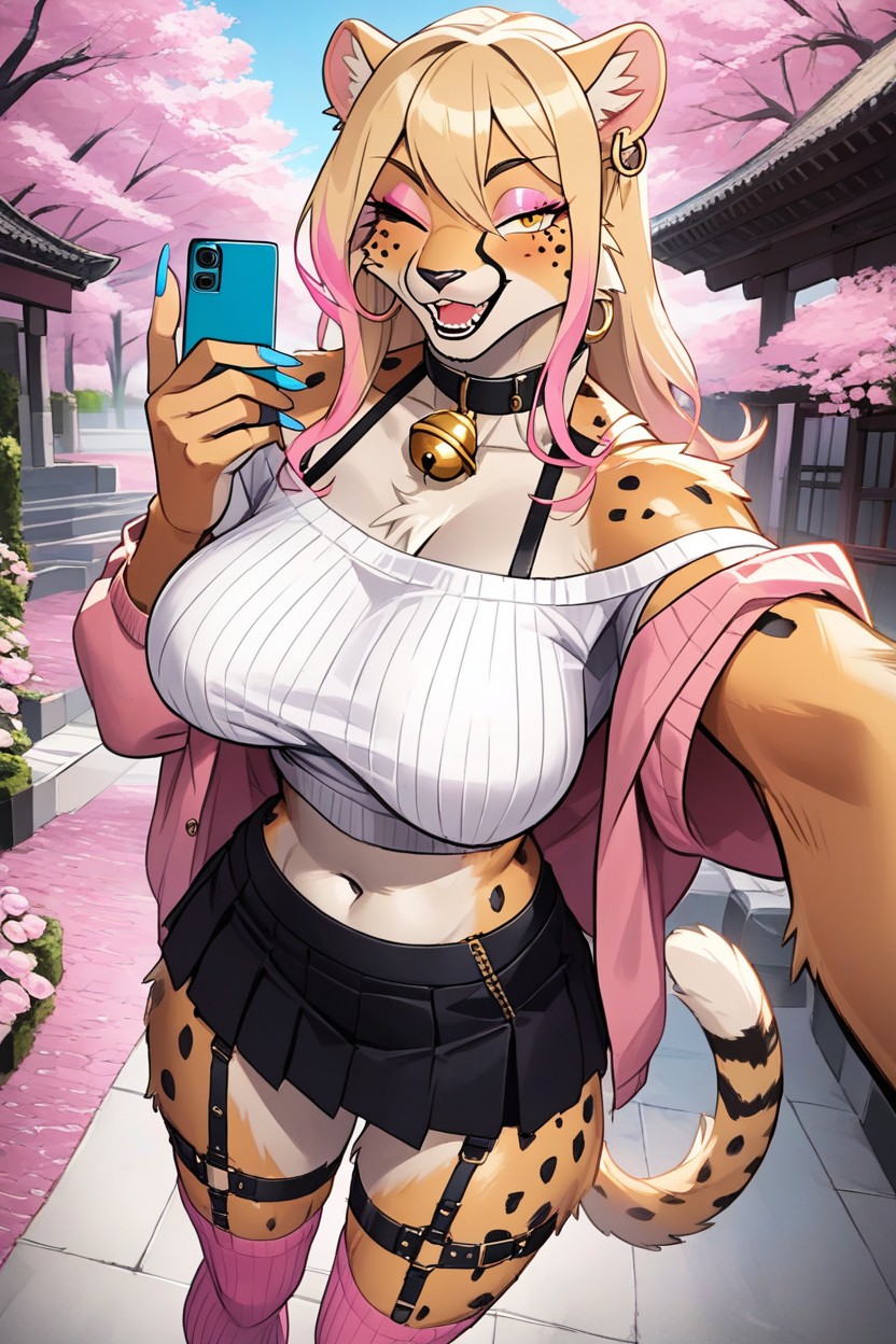 Blue Finger Nails, Gyaru, Blonde Fur Furry AI Porn