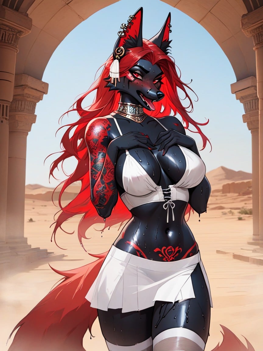 Red Eyes, Medium Ass, Choker Furry AI Porn