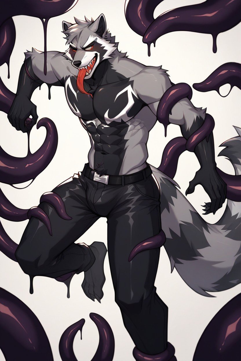 Rocket Raccoon From Gusrdians Of The Galaxy, Possessed By Venom Symbiote, Tentacles Furry AI Porn