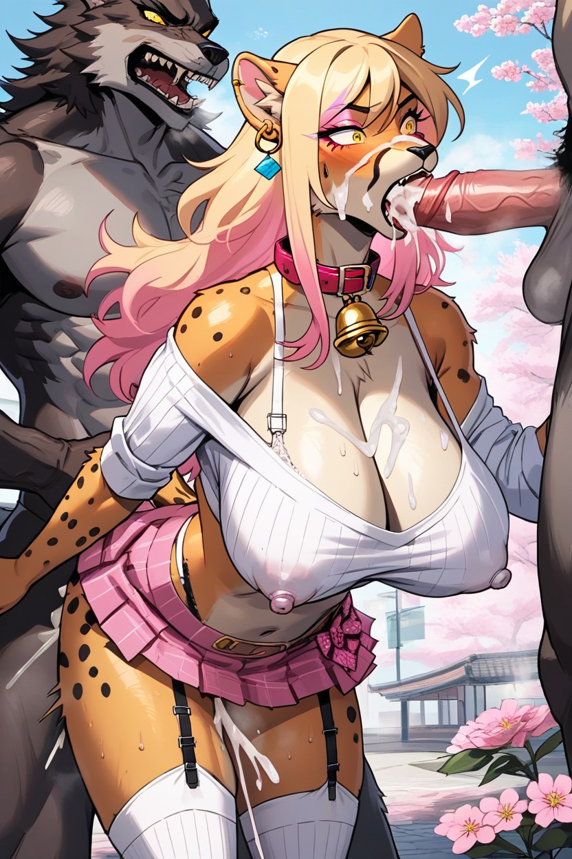 Big Saggy Breasts, Nipple Outline, Lace Bra Furry AI Porn