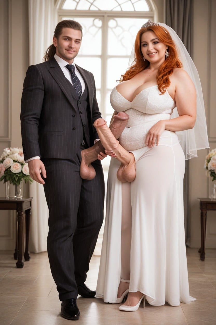 Ginger Woman, Glamorous, Large Testicles Shemale AI Porn