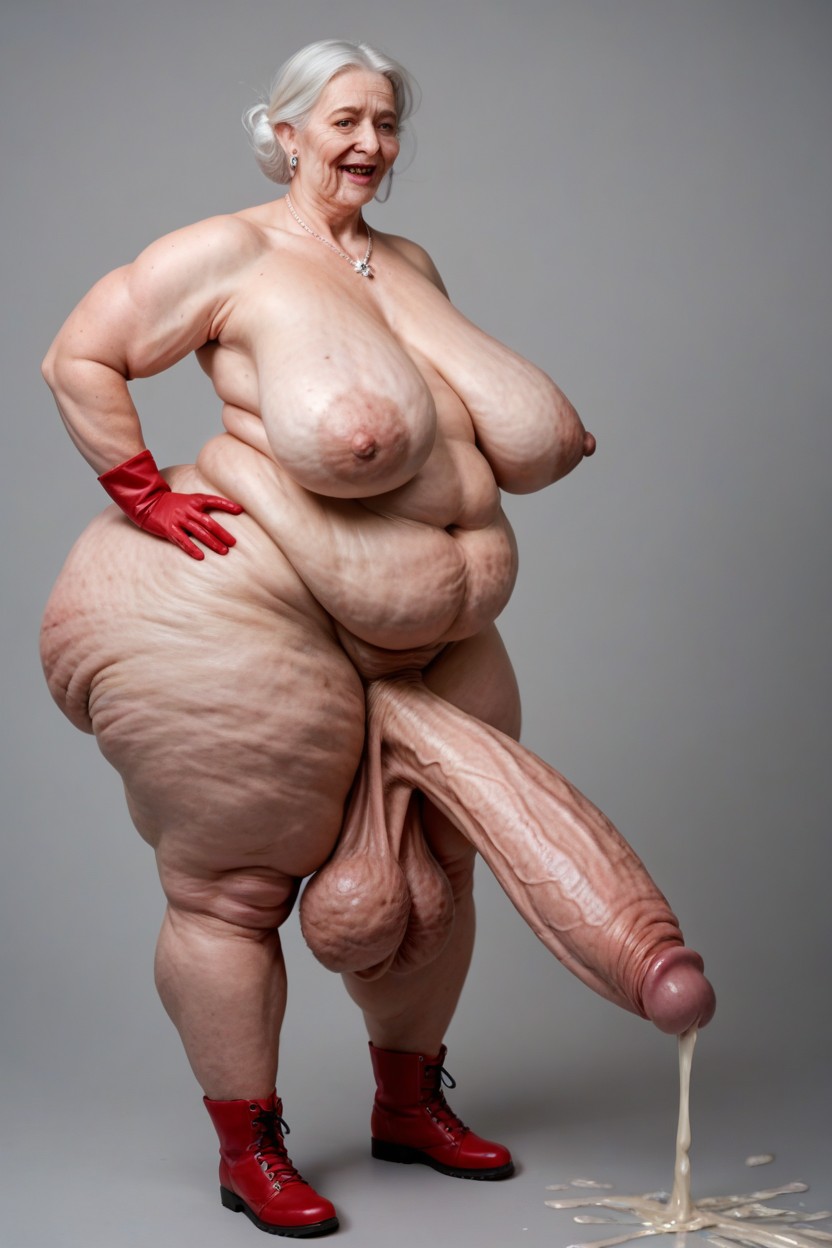 Parted Breasts, Wrinkled Face, Solo Shemale AI Porn