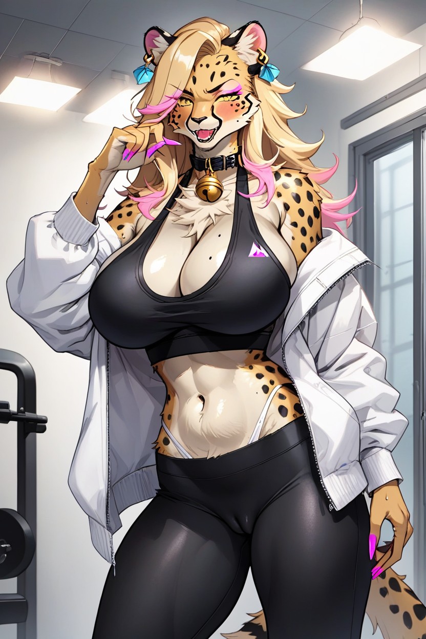 Nail Polish, Standing, Black Sports Bra Furry AI Porn