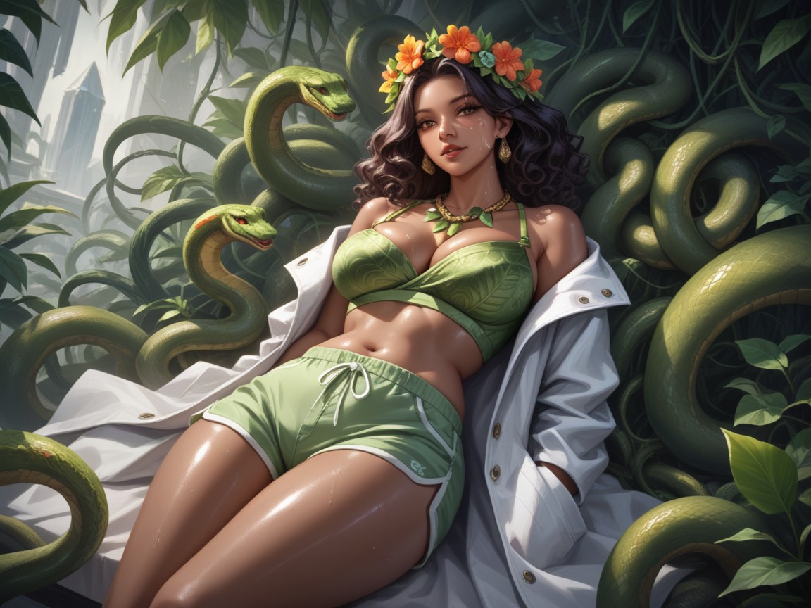 Gigantic Monster Plants, Tight Green Thong, Rectangle Body Shape Hentai AI Porn