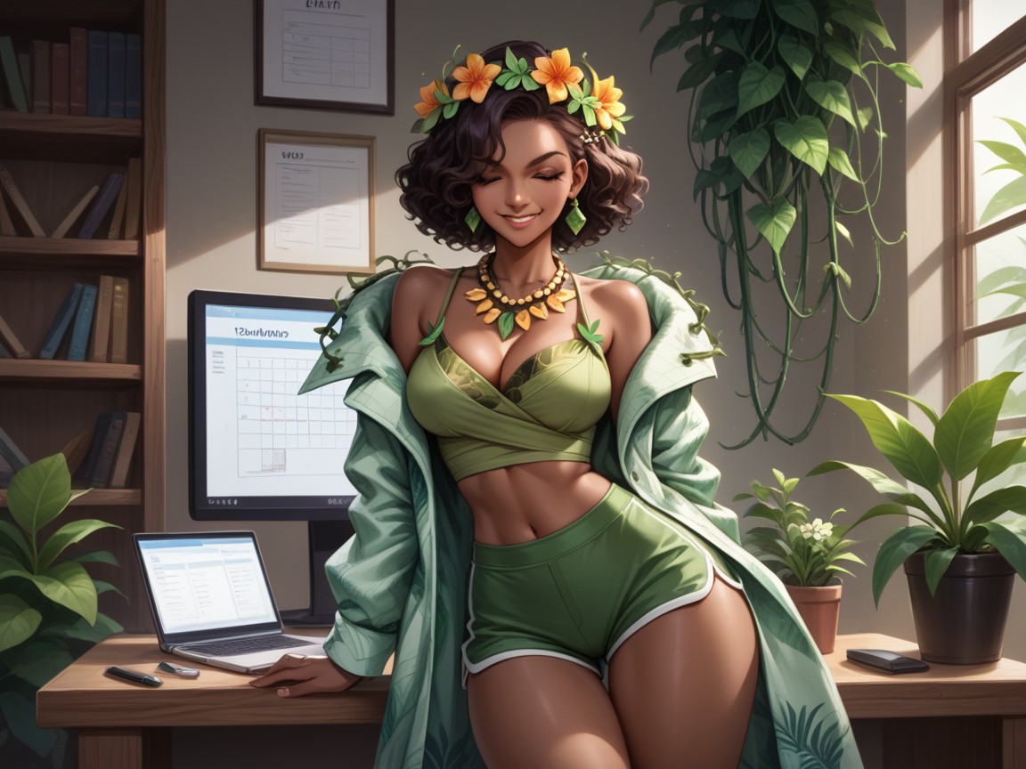 Hawaiian Hula Dancer, Limbs, Tight Green Thong Hentai AI Porn
