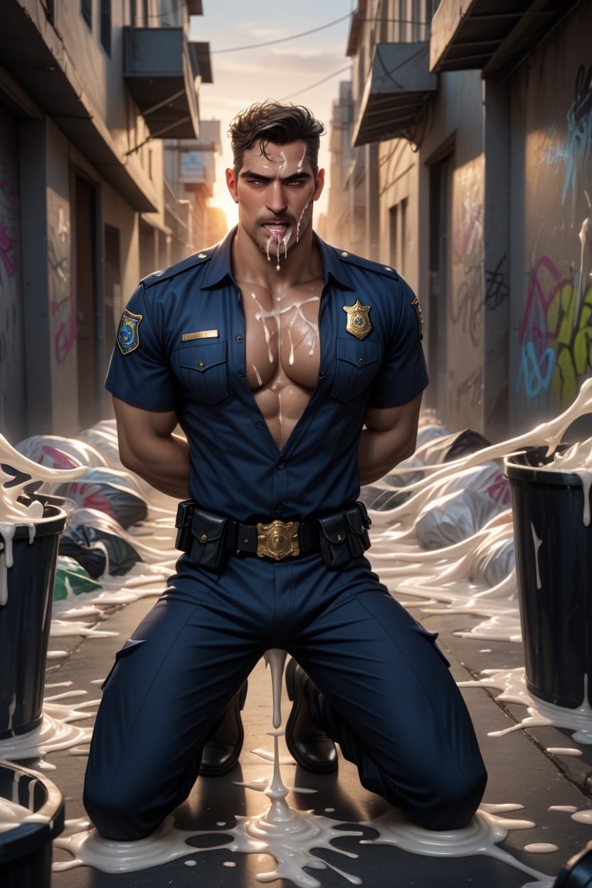 Sunset, Police Uniform, Pants Unbuttoned AI Gay Porn