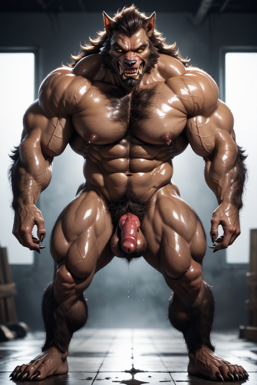 Yellow Eyes, Massive Hairy Back Muscles, Pequeño Porno gay IA