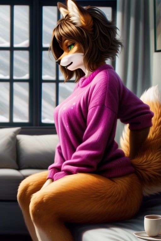 Dusk, Orange Fur, Medium Breast Furry AI Porn