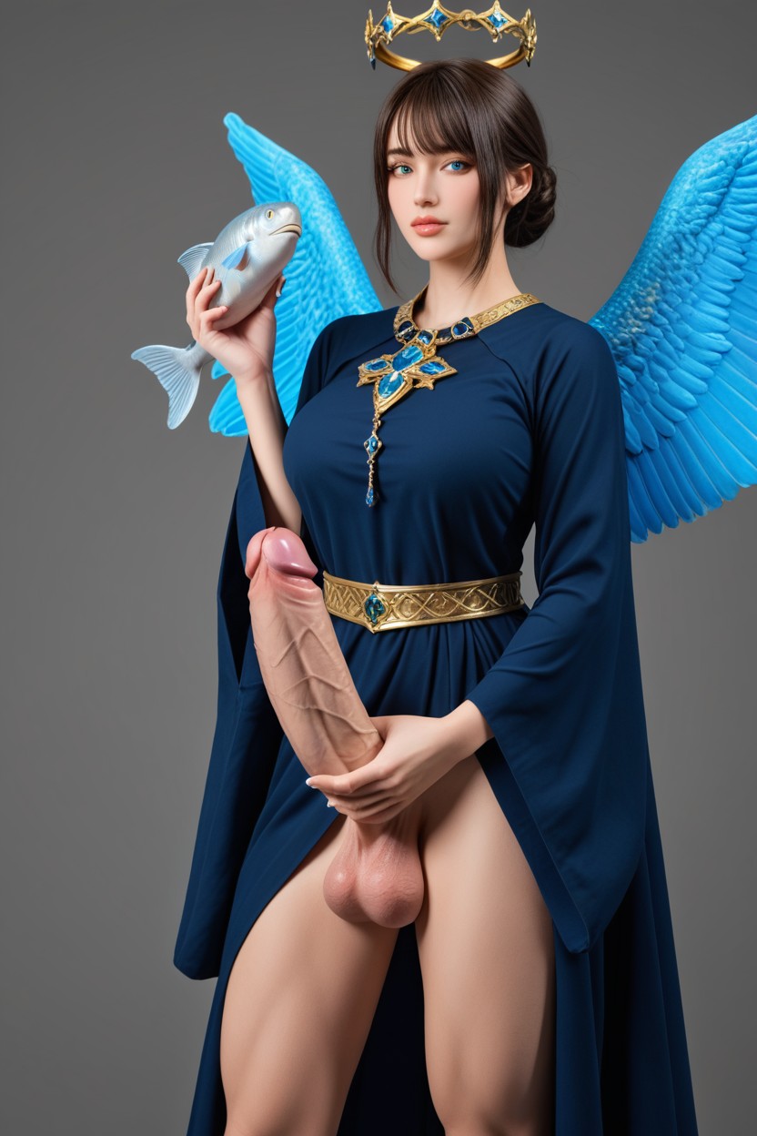 Shemale, Dark Blue Tunic, Idol Face Asian AI Porn