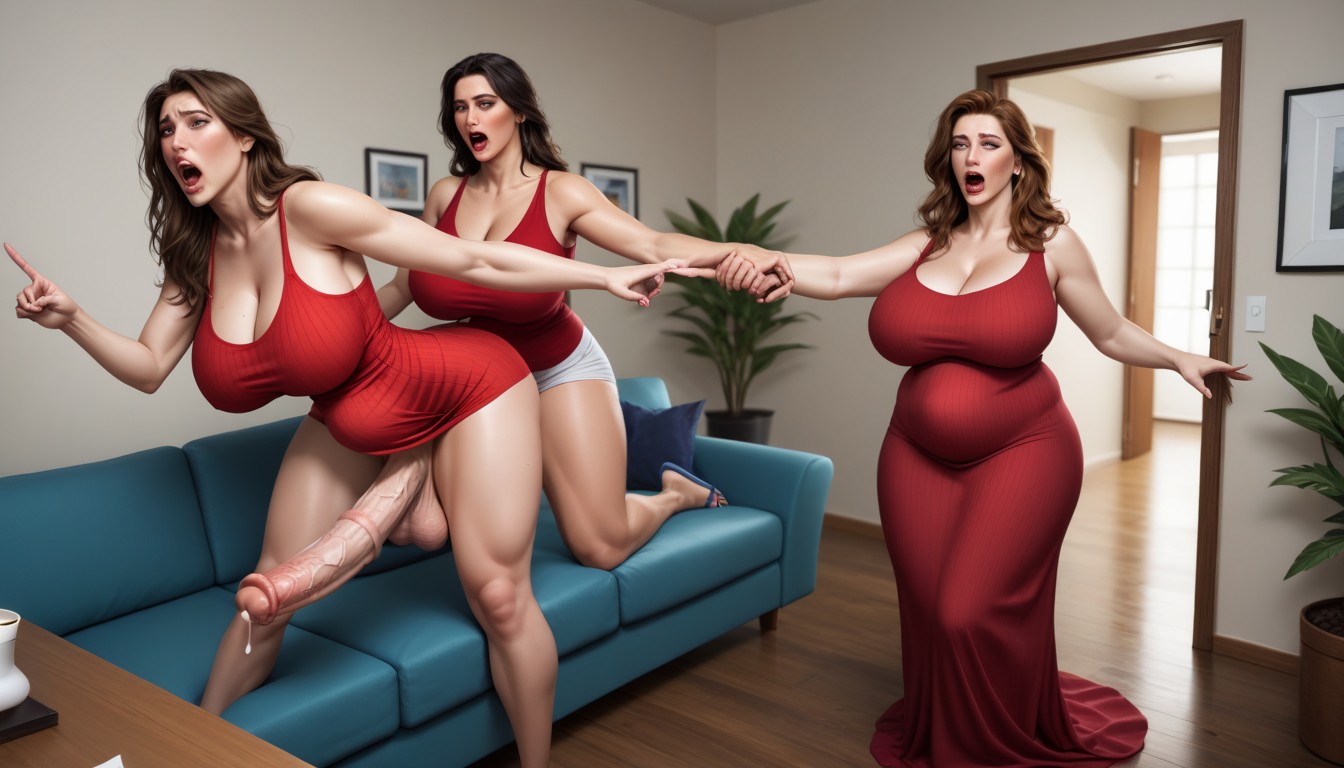 Gigantic Penis, One Outstretched Hand Pointing Out, Living Room Shemale AI Porn