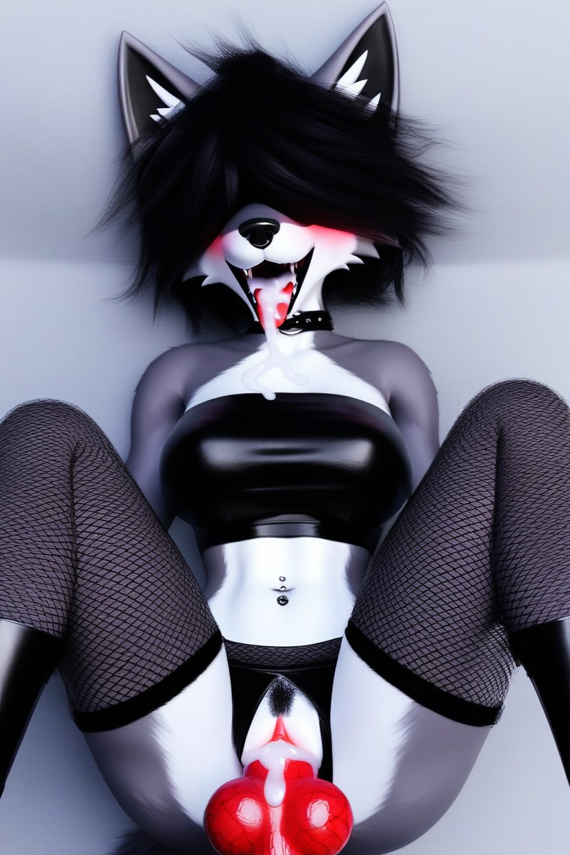 Cumshot, Thong, Black Hair Furry AI Porn