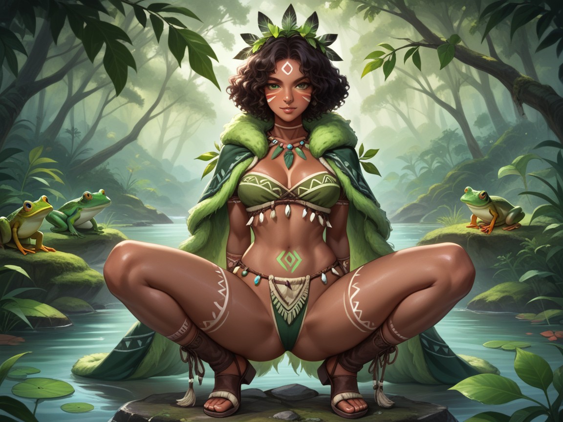 Tribal Woman, Green Eyes, Toned Legs Hentai AI Porn