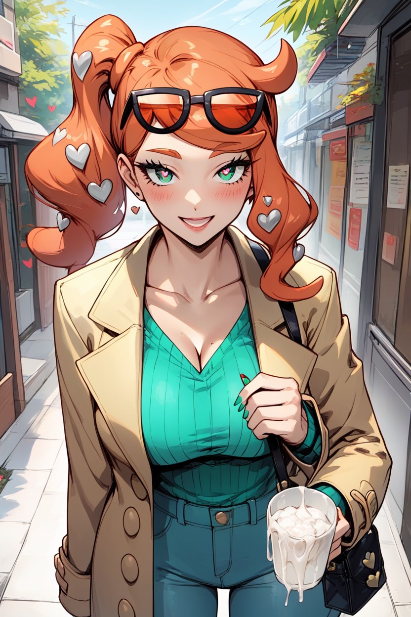 Hair_ornament, High_heel_boots, Green_footwear Hentai AI Porn