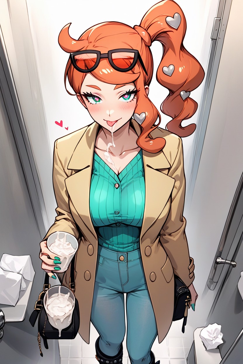 In The Bar's Restroom, Green_eyes, Tongue Out Hentai AI Porn