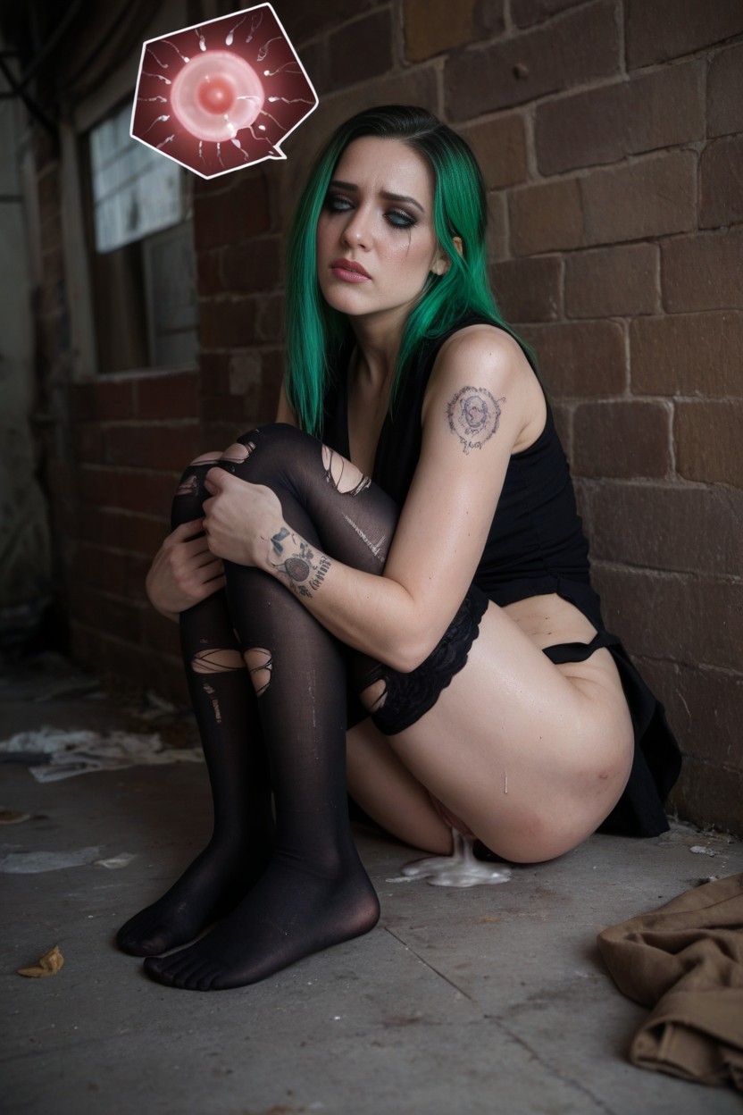 Runny Makeup, Knees, Pale Skin AI Porn