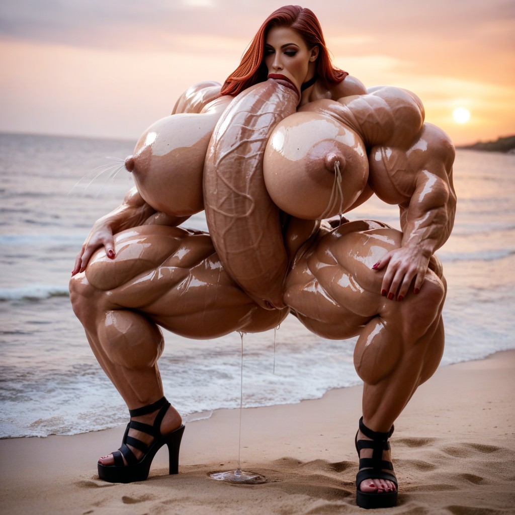 Squatting, Sunset, Choker AI Porn
