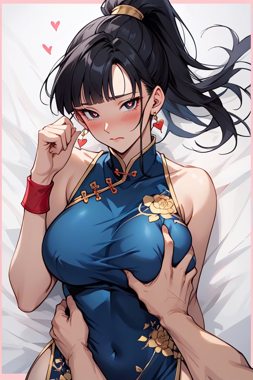 Viewer Grabing Her Breasts, Embarrassed , Tight Dress Hentai AI Porn