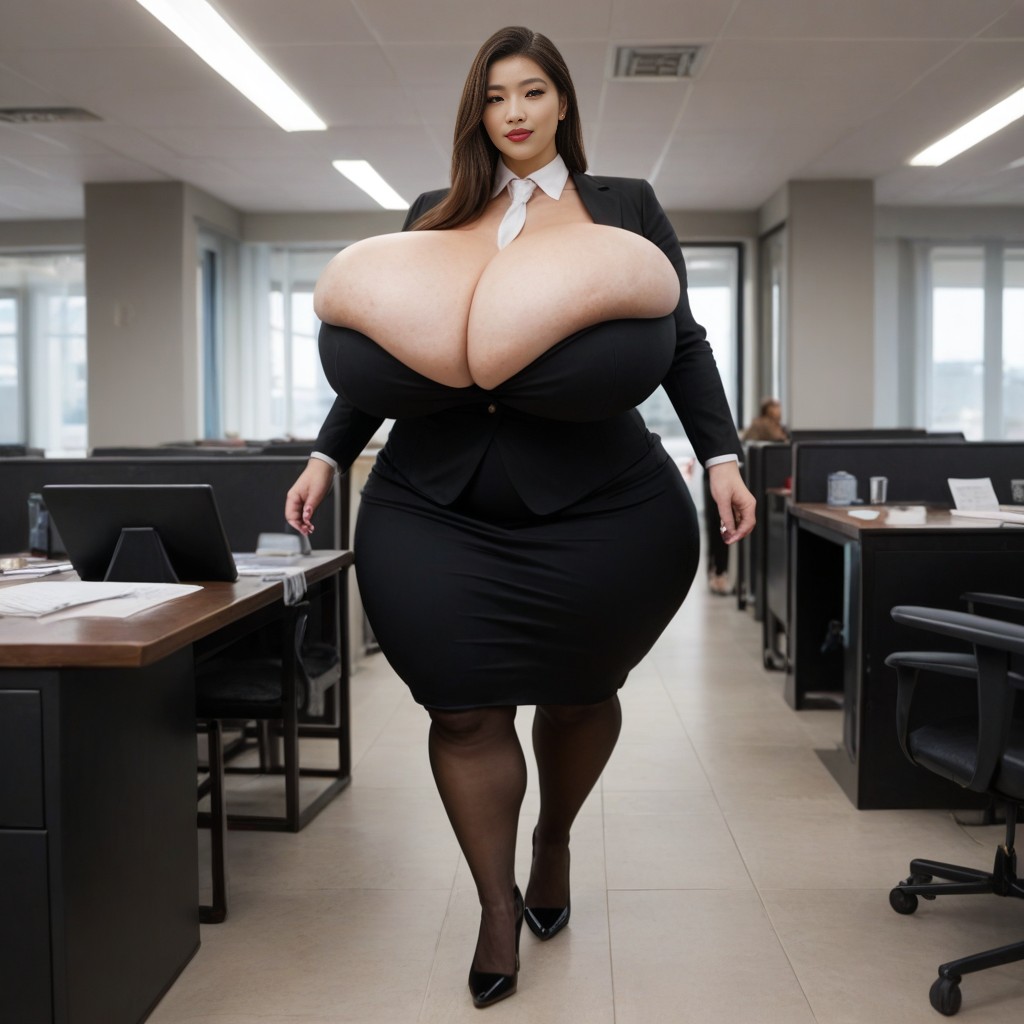 Giant Asian Woman, Gigantic Breasts Reaches The Thighs, Disproportionately Large Breasts AI Porn