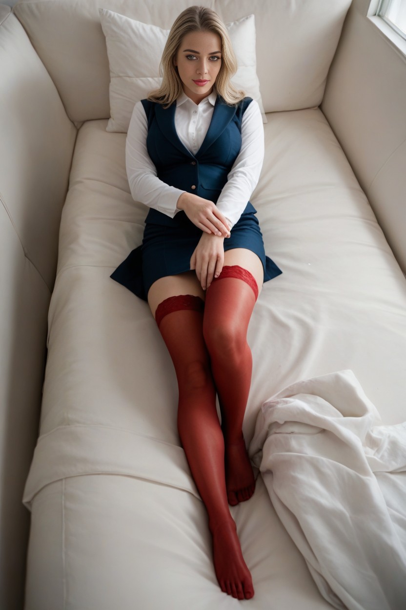Heart Shaped Face, Laying Back On Her Couch, White Minimal Couch AI Porn