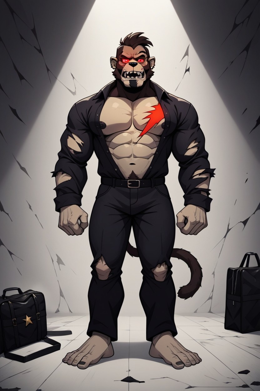 Chimpanzee, Animatronic Torso, Ape Facial Features Furry AI Porn