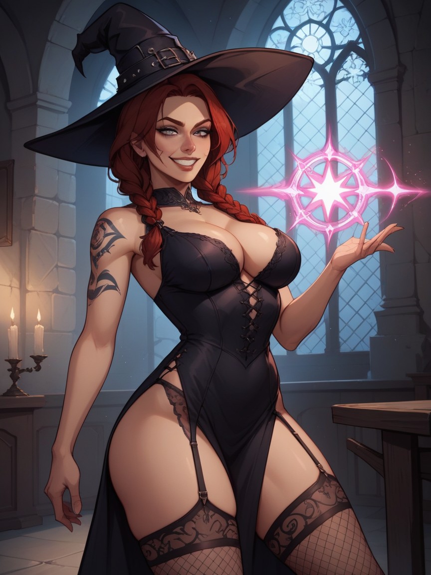 Natural Medium Ass, Medium Breast, Purple Magic Spell AI Porn