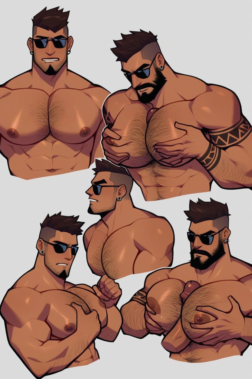 Squeezing Nipples, Stern Face, Huge Chest AI Gay Porn