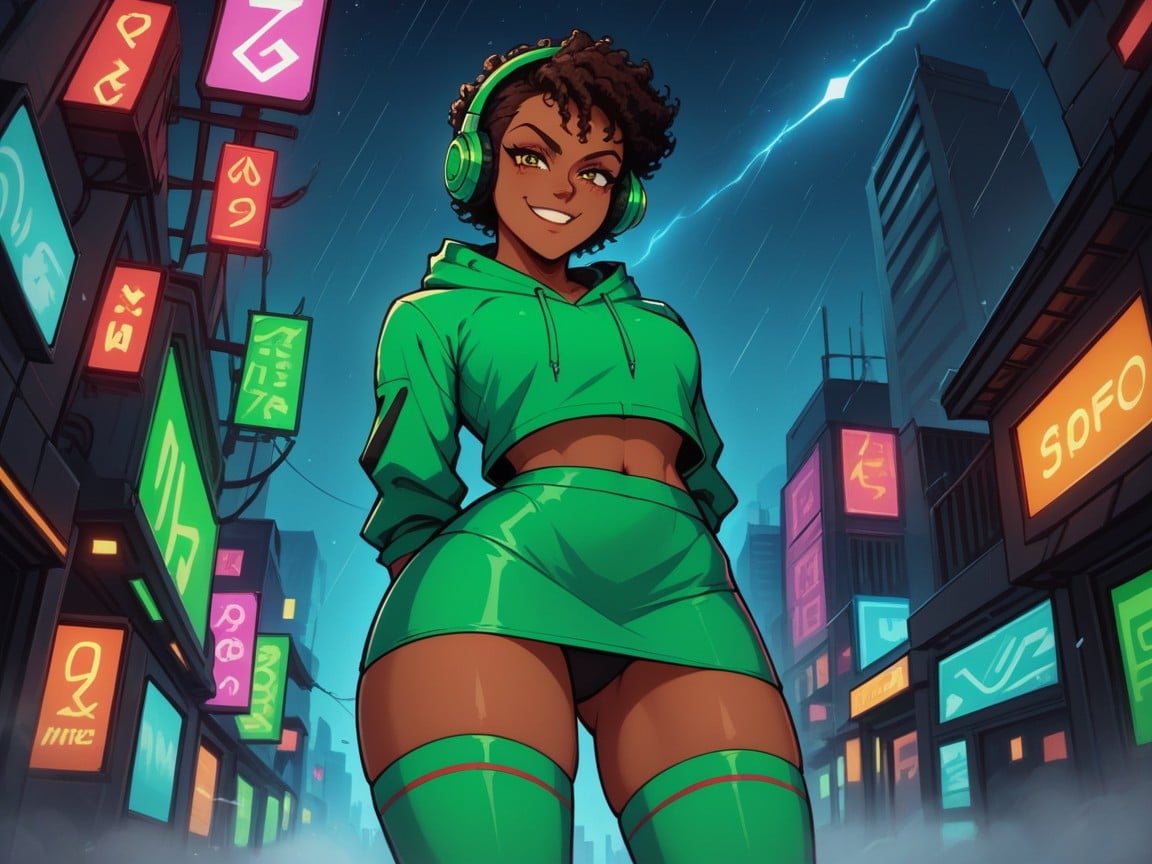 Bust And Hips Equal Width, Green Thigh High Socks, Smirk AI Porn