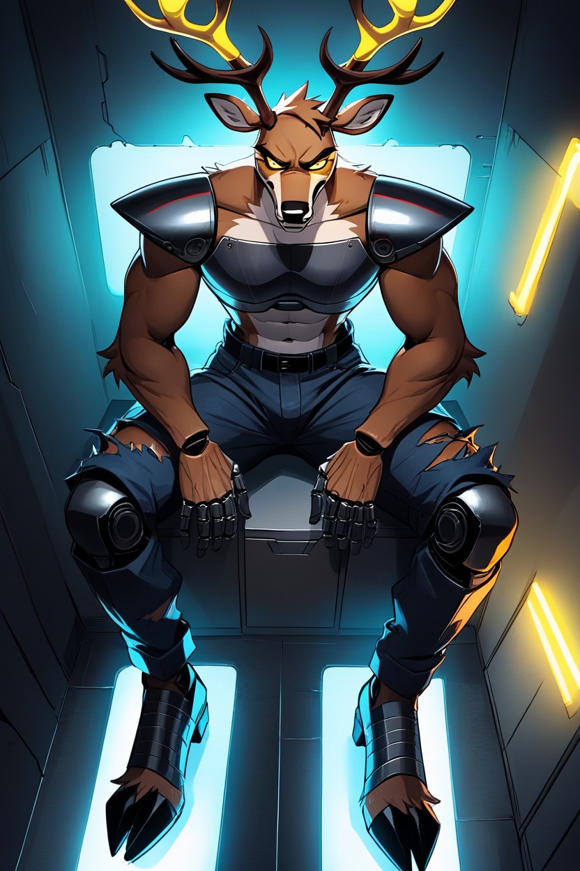 Rounded Ass, Black Deer Nose, Tan Fur With Deer Markings Furry AI Porn