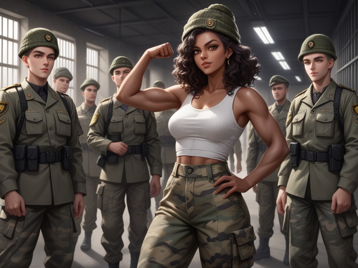 Prison, Covered Asymmetrical Breasts, Dark Brown Skin Hentai AI Porn